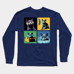 Russian Blue Pop Art - Cute Kitties Long Sleeve T-Shirt